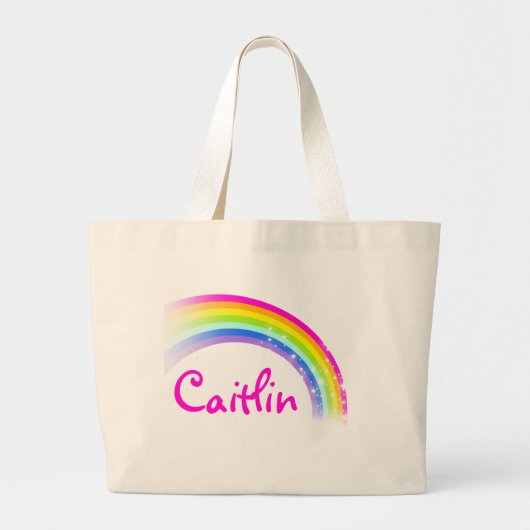 "jouw naam" regenboog roze / lichte canvas tas (Voorkant)