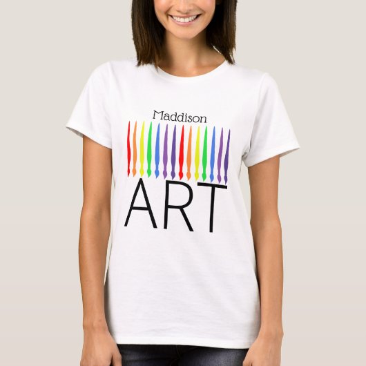 Jouw naam, regenboogverfborstels en ART T-shirt (Voorkant)
