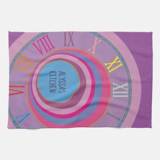 Jouw naam Romeinse cijfers roze Paars blauw Sinaas Theedoek (Horizontaal)