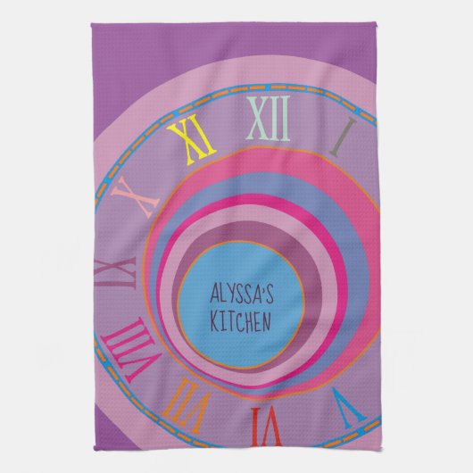 Jouw naam Romeinse cijfers roze Paars blauw Sinaas Theedoek (Verticaal)