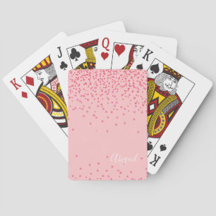 Jouw naam + rood en roze Confetti Pokerkaarten