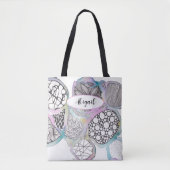 Jouw naam,  roze en blauwe pasteldoedle kunst tote bag (Voorkant)
