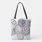 Jouw naam,  roze en blauwe pasteldoedle kunst tote bag (Achterkant)