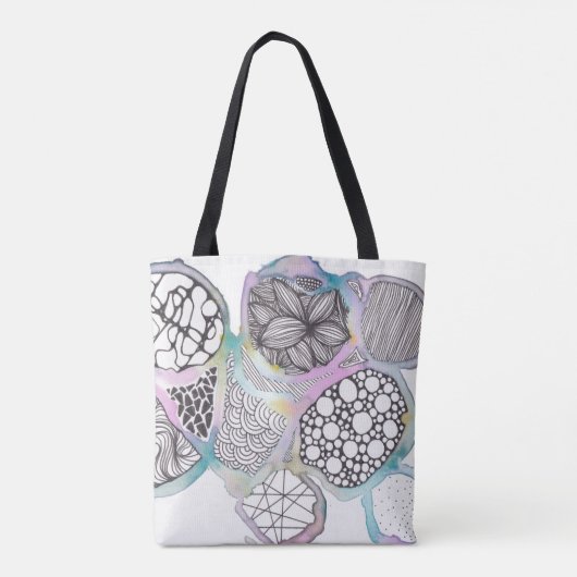 Jouw naam,  roze en blauwe pasteldoedle kunst tote bag (Achterkant)