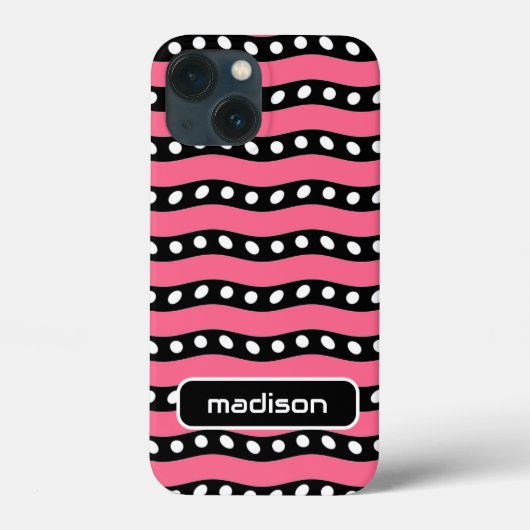 Jouw naam roze en zwarte strepen met Stippen Case-Mate iPhone Case (Achterkant)