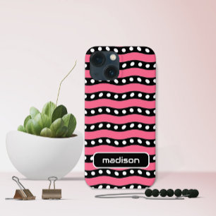 Jouw naam roze en zwarte strepen met Stippen Case-Mate iPhone Case