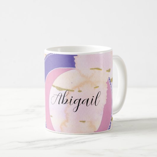 Jouw naam,  roze lila, gemengde media abstract koffiemok (Voorkant rechts)