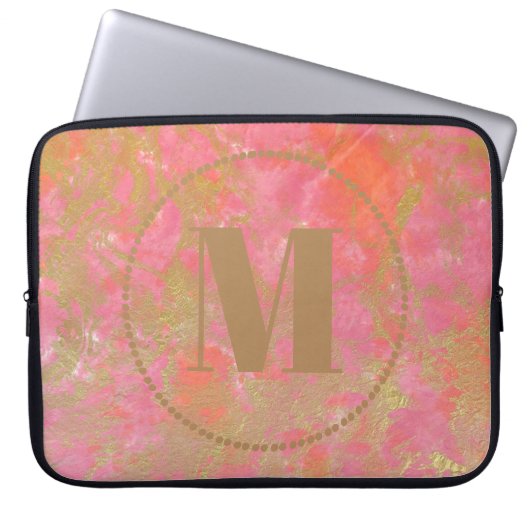 Jouw naam roze marmer Gold van het moderne patroon Laptop Sleeve (Voorkant)