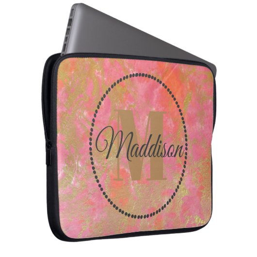 Jouw naam roze marmer Gold van het moderne patroon Laptop Sleeve (Voorkant Rechts)