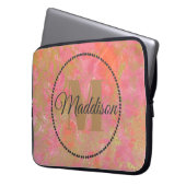 Jouw naam roze marmer Gold van het moderne patroon Laptop Sleeve (Voorkant Links)