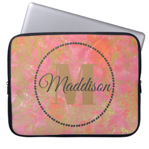 Jouw naam roze marmer Gold van het moderne patroon Laptop Sleeve