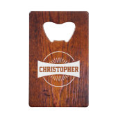 Jouw naam Rustic Wood Retro Logo Monogram Creditkaart Flessenopener (Achterkant)