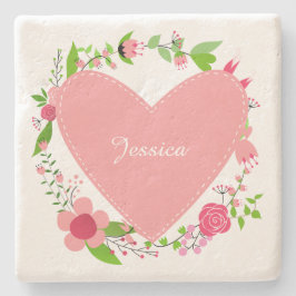 Jouw naam(s) in een Heart & Flowers stenen onderze Onderzetter