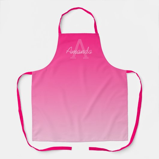 Jouw naam Schattige Roze Ombre & Monogram Schort (Voorkant)