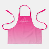 Jouw naam Schattige  Roze Ombre & Monogram Schort (Voorkant)