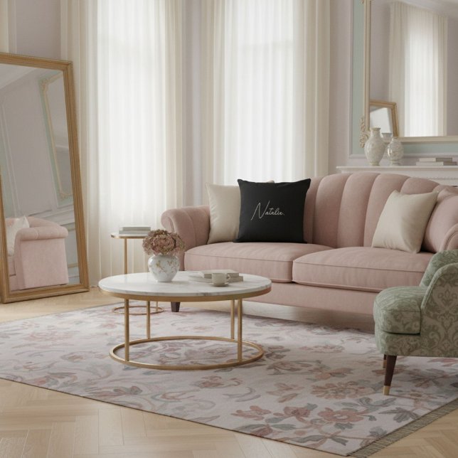 Jouw naam script elegant chic zwart en wit kussen (Creator heeft geüpload)