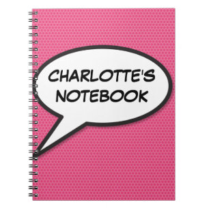 Jouw naam spraakballon leuk retro stripboek notitieboek