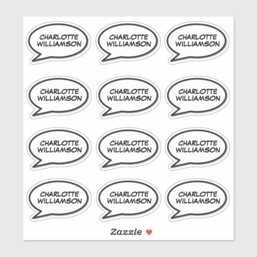 Jouw naam spraakballon leuk retro stripboek sticker (Vel)