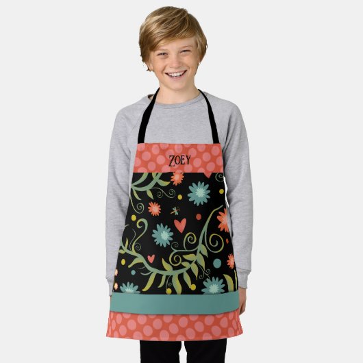 Jouw naam Stijlvolle Bloemen Roze Stippen Inspirat Schort (Gedragen)