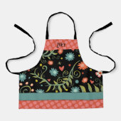 Jouw naam Stijlvolle Bloemen Roze Stippen Inspirat Schort (Voorkant)