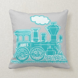 Jouw naam stoomtrein loco aqua gray werpt kussens