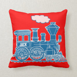 Jouw naam stoomtrein loco-blauw-rode stut kussen