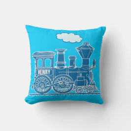 Jouw naam stoomtrein Loco blauw werpkussen Kussen