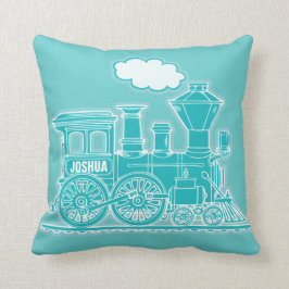 Jouw naam stoomtrein loco blauwgroen blauw werppij kussen
