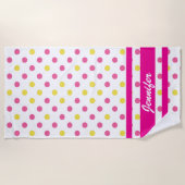 Jouw naam - Summer Blue en Yellow Polka Dots Strandlaken (Voorkant)