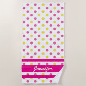 Jouw naam - Summer Blue en Yellow Polka Dots Strandlaken (Voorkant)