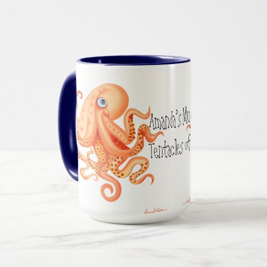 Jouw naam tentakels van schattige oranje octopus mok (Voorkant links)
