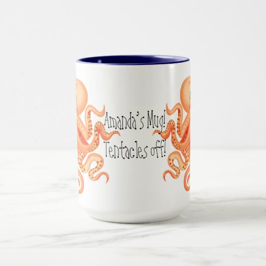 Jouw naam tentakels van schattige oranje octopus mok (Midden)