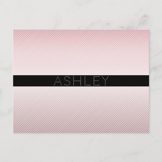 Jouw naam | Thin Roos Ombre & White Stripes Briefkaart (Voorkant)