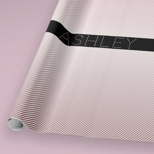 Jouw naam | Thin Roos Ombre & White Stripes Cadeaupapier