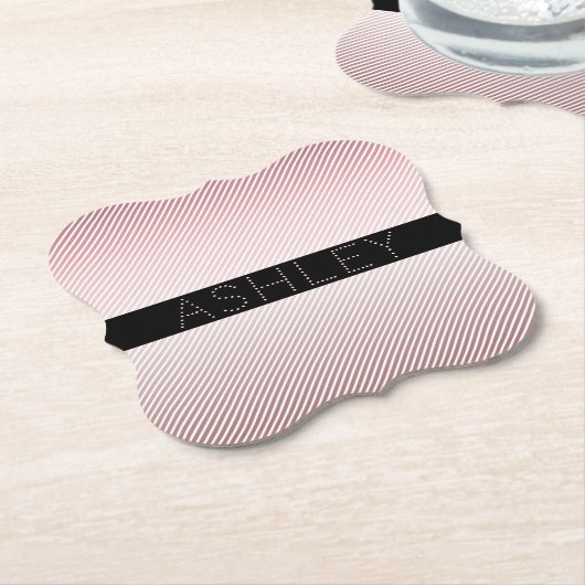 Jouw naam | Thin Roos Ombre & White Stripes Kartonnen Onderzetters (Gekanteld)