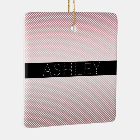 Jouw naam | Thin Roos Ombre & White Stripes Keramisch Ornament (Rechts)
