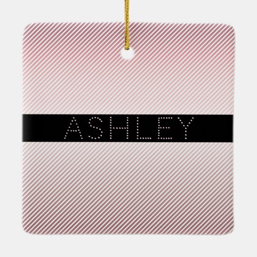 Jouw naam | Thin Roos Ombre & White Stripes Keramisch Ornament (Achterkant)