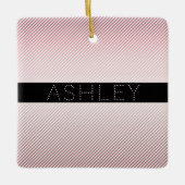 Jouw naam | Thin Roos Ombre & White Stripes Keramisch Ornament (Voorkant)