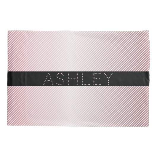 Jouw naam | Thin Roos Ombre & White Stripes Kussensloop (Achterkant-Links)