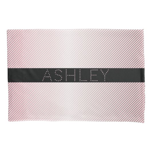 Jouw naam | Thin Roos Ombre & White Stripes Kussensloop (Voorkant-Links)