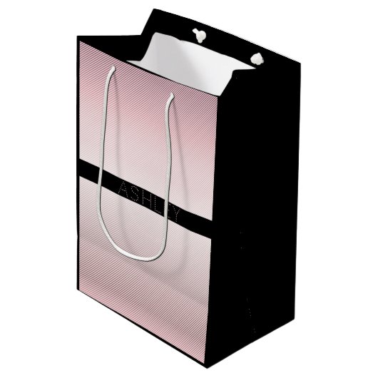 Jouw naam | Thin Roos Ombre & White Stripes Medium Cadeauzakje (Voorkant Gekanteld)