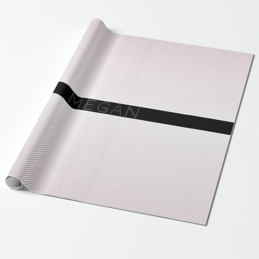 Jouw naam | Thin White en Sublte Roos Ombre Stripe Cadeaupapier (Uitgerold)