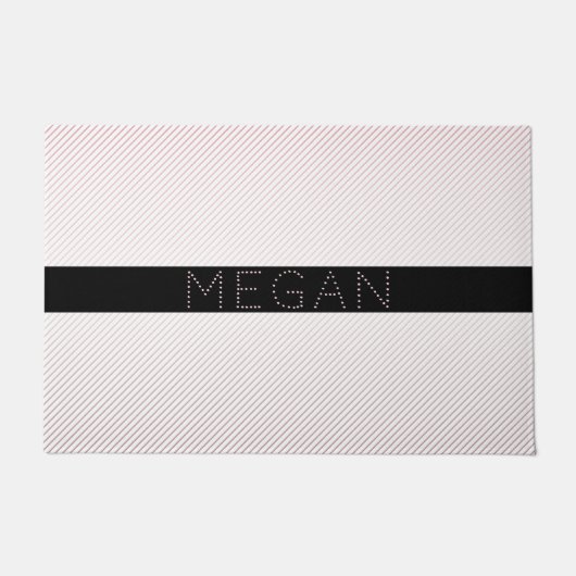 Jouw naam | Thin White en Sublte Roos Ombre Stripe Deurmat (Voorkant)