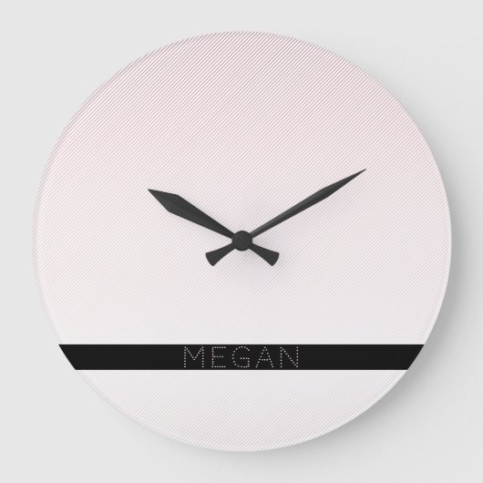 Jouw naam | Thin White en Sublte Roos Ombre Stripe Grote Klok (Voorkant)