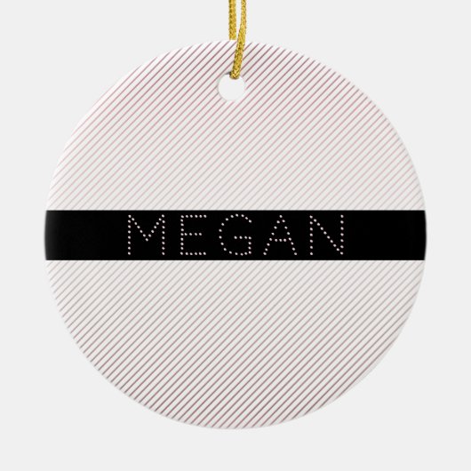 Jouw naam | Thin White en Sublte Roos Ombre Stripe Keramisch Ornament (Voorkant)