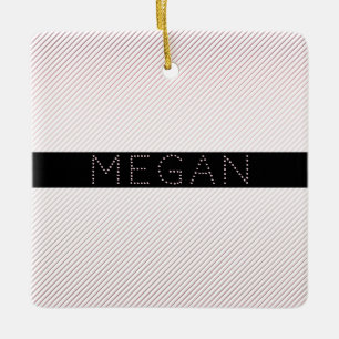 Jouw naam Thin White en Sublte Roos Ombre Stripe Keramisch Ornament