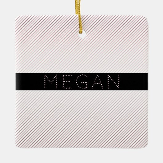 Jouw naam | Thin White en Sublte Roos Ombre Stripe Keramisch Ornament (Voorkant)