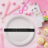 Jouw naam | Thin White en Sublte Roos Ombre Stripe Papieren Bordje (Feest)