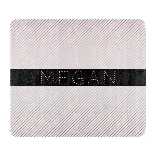 Jouw naam | Thin White en Sublte Roos Ombre Stripe Snijplank (Voorkant)