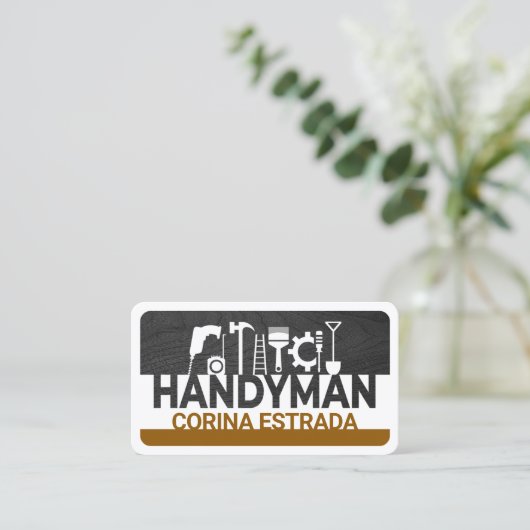 Jouw naam Timber Handyman Tools Signaal Visitekaartje (Staand voorkant)